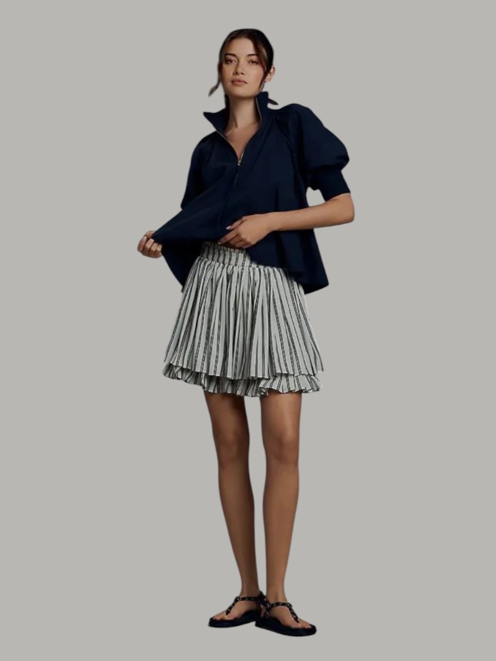 Maeve half zip puff sleeve, Henley blouse blue women L ‘msrp 108$GUC - Picture 4 of 8